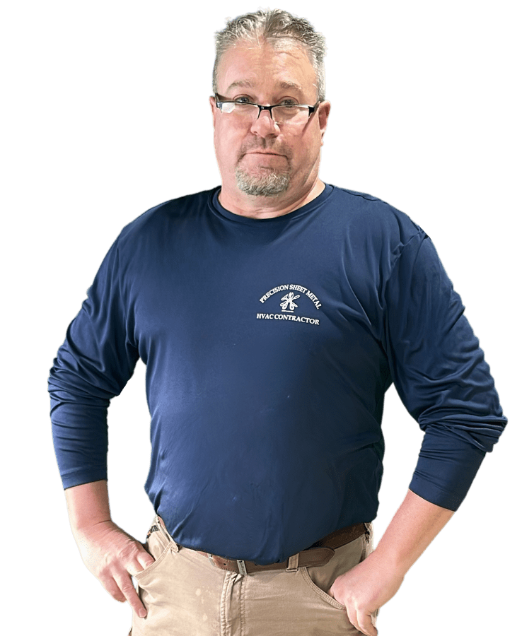 Man standing with hands on hips and stern look